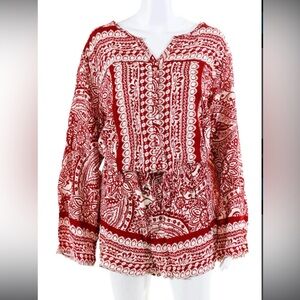 Umgee Red Bohemian Print Women's Romper